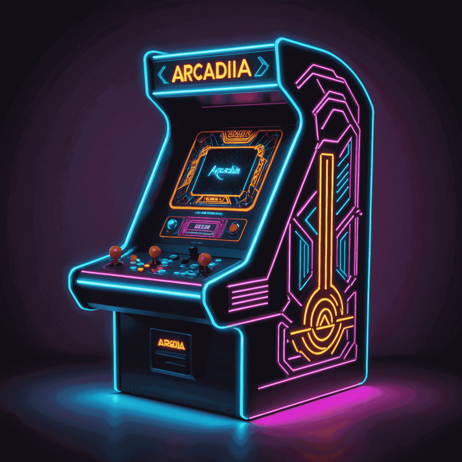 Logo Arcadia Machines - stylizowane, geometryczne logo w neonowych kolorach przedstawiające automat do gier