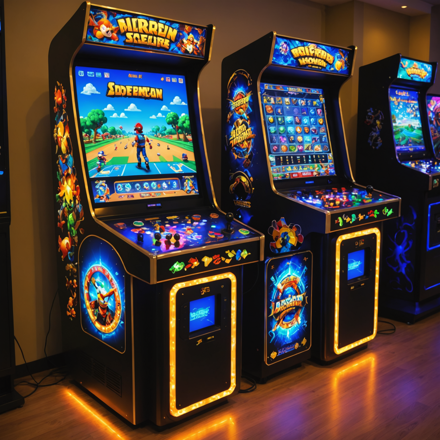 Nowoczesny automat multigame z dużym ekranem LCD, kolorowym podświetleniem LED i elegancką obudową, oferujący setki gier w jednym urządzeniu.